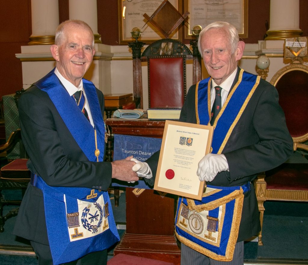 Presentation of a 50 years in Freemasonry certificate